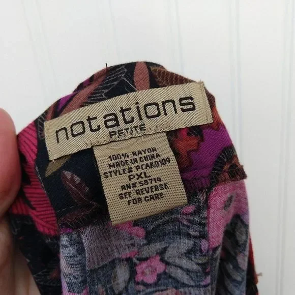 Notations Vintage 90s Floral Midi Skirt Size XL Petite Black Flower Print Rayon - Picture 8 of 12